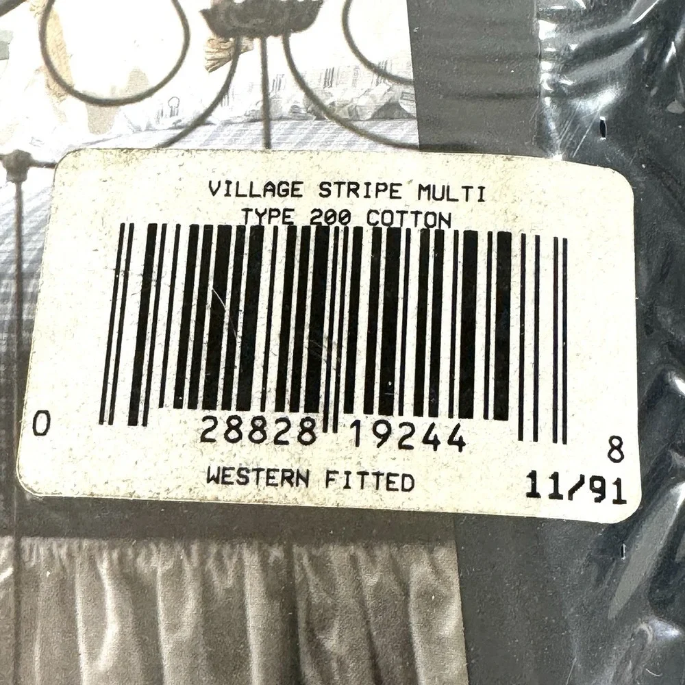 Rare Vintage Ralph Lauren Village Stripe White Blue Fitted Sheet - Cal King